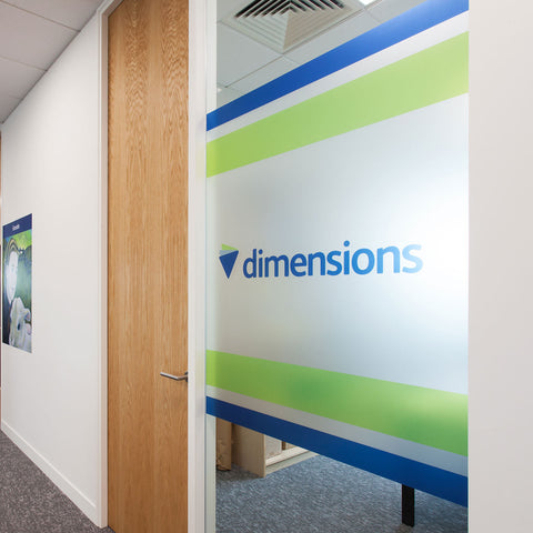 Printed Frosted Logo window Panel - Full colour printed office manifestation window etching