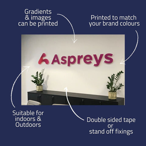 3D Wall signs bespoke colours features - Internal and external custom coloured sign 